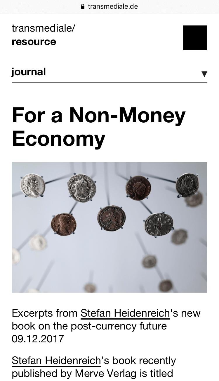 Stefan Heidenreich trägt mit einem Auszug aus seinem kürzlich veröffentlichtem Buch Money zum transmediale/journal bei.