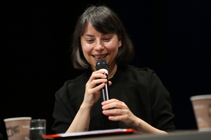 Ana Teixeira Pinto during the panel "Biased Futures" at transmediale 2018 face value.